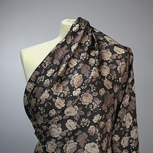 Raso in Poliestere Marrone con Fantasia a Fiori