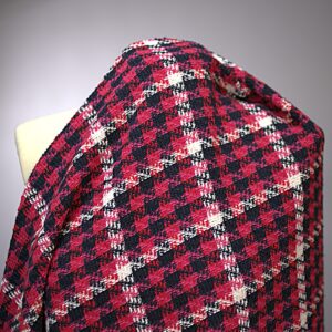 Tweed Finestrato in Puro Cotone Tinto in Filo Fucsia-Nero