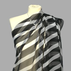Nuovo Chiffon di Seta Nero a righe bianche
