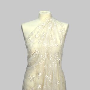 Prezioso Tulle Trasparente Ricamato con Lurex Oro